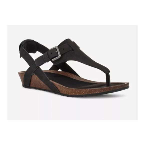 Teva Shoes - TEVA Mahonia 3 Point Cork Wedge Black Suede Thong Sandals